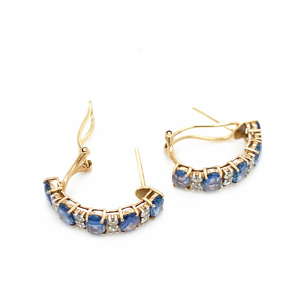 Yogo Sapphire & Diamond Semi-Hoop Earrings - "Stepping Stones" - Image 3