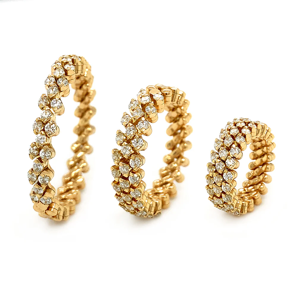 18K Yellow Gold Three Row Expandable Brevetto Diamond Ring - Image 2