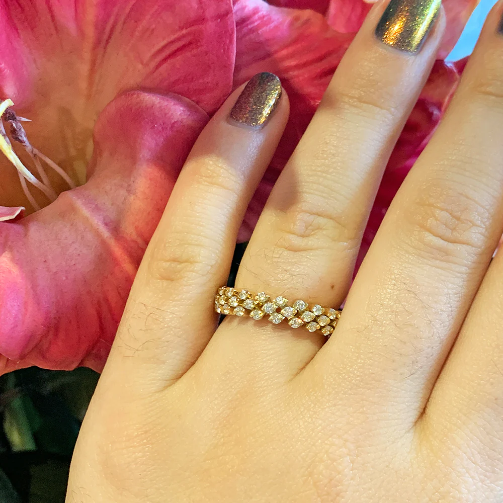 18K Yellow Gold Three Row Expandable Brevetto Diamond Ring - Image 3