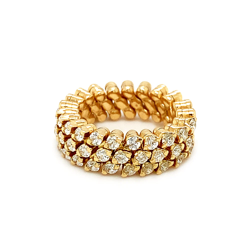 18K Yellow Gold Three Row Expandable Brevetto Diamond Ring - Image 4
