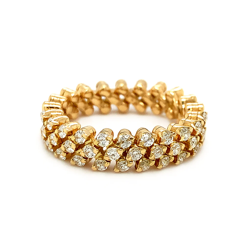 18K Yellow Gold Three Row Expandable Brevetto Diamond Ring - Image 5