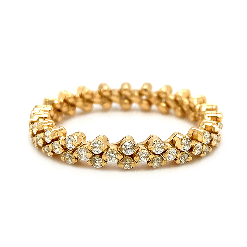 18K Yellow Gold Three Row Expandable Brevetto Diamond Ring - Image 6