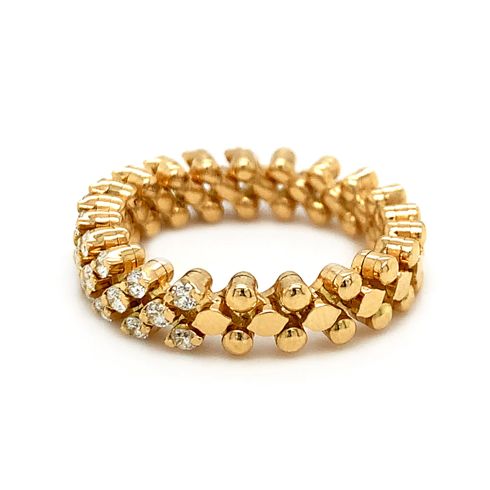 18K Yellow Gold Three Row Expandable Brevetto Diamond Ring - Image 7