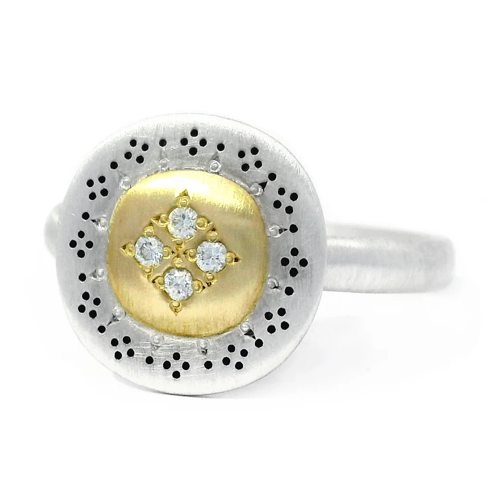 Silver & Gold Diamond Ring - "Four Star Harmony" - Image 3