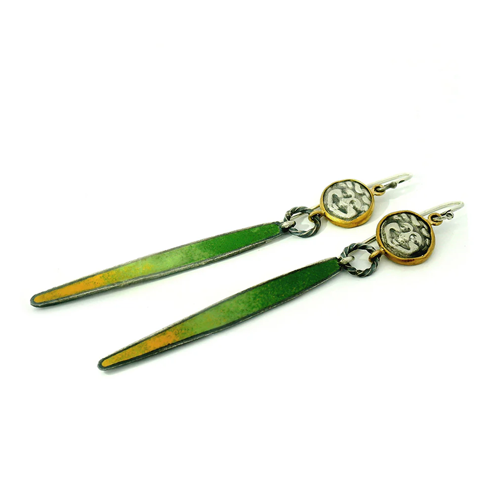 Cast Silver Hemidrachs & Enamel Drop Earrings - "Medusa the Gorgon" - Image 3