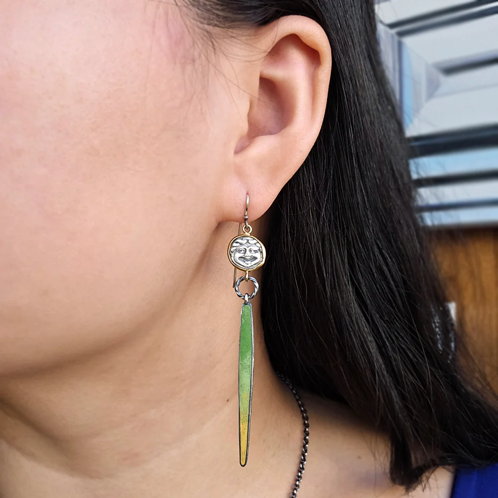 Cast Silver Hemidrachs & Enamel Drop Earrings - "Medusa the Gorgon" - Image 5