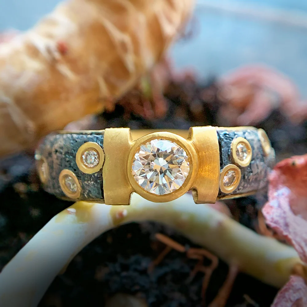 Silver & Gold Diamond Ring - "Constellation" - Image 2