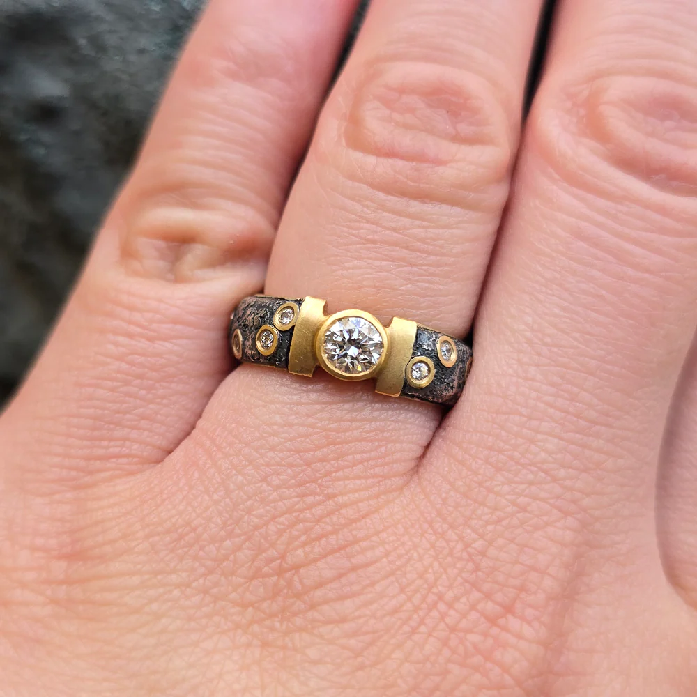 Silver & Gold Diamond Ring - "Constellation" - Image 4