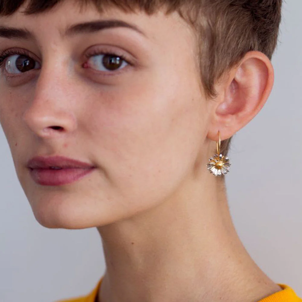 Silver & Gold Vermeil Drop Earrings - "Big Daisy" - Image 2