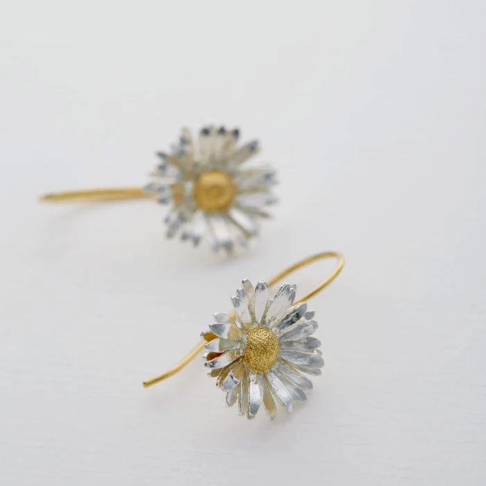 Silver & Gold Vermeil Drop Earrings - "Big Daisy" - Image 3