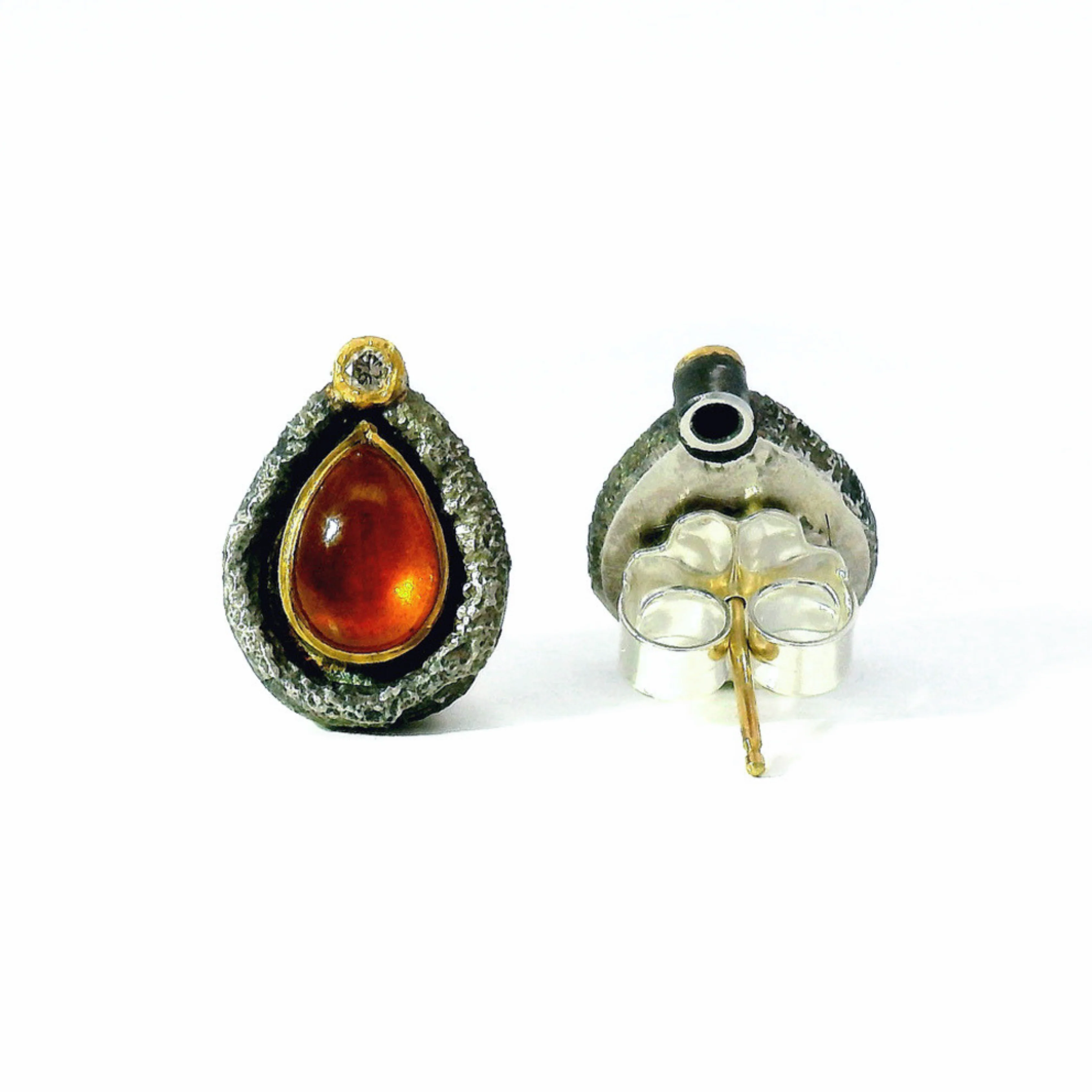 Spessartite Garnet & Diamond Stud Earrings - "Saffron Embers" - Image 4
