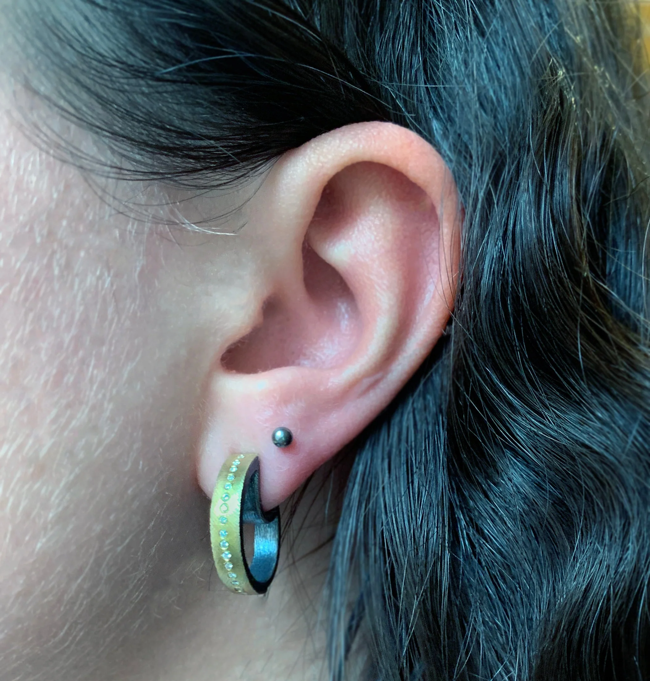 Sterling Silver & 18K Yellow Gold Hoop Earrings - "Mina" - Image 3