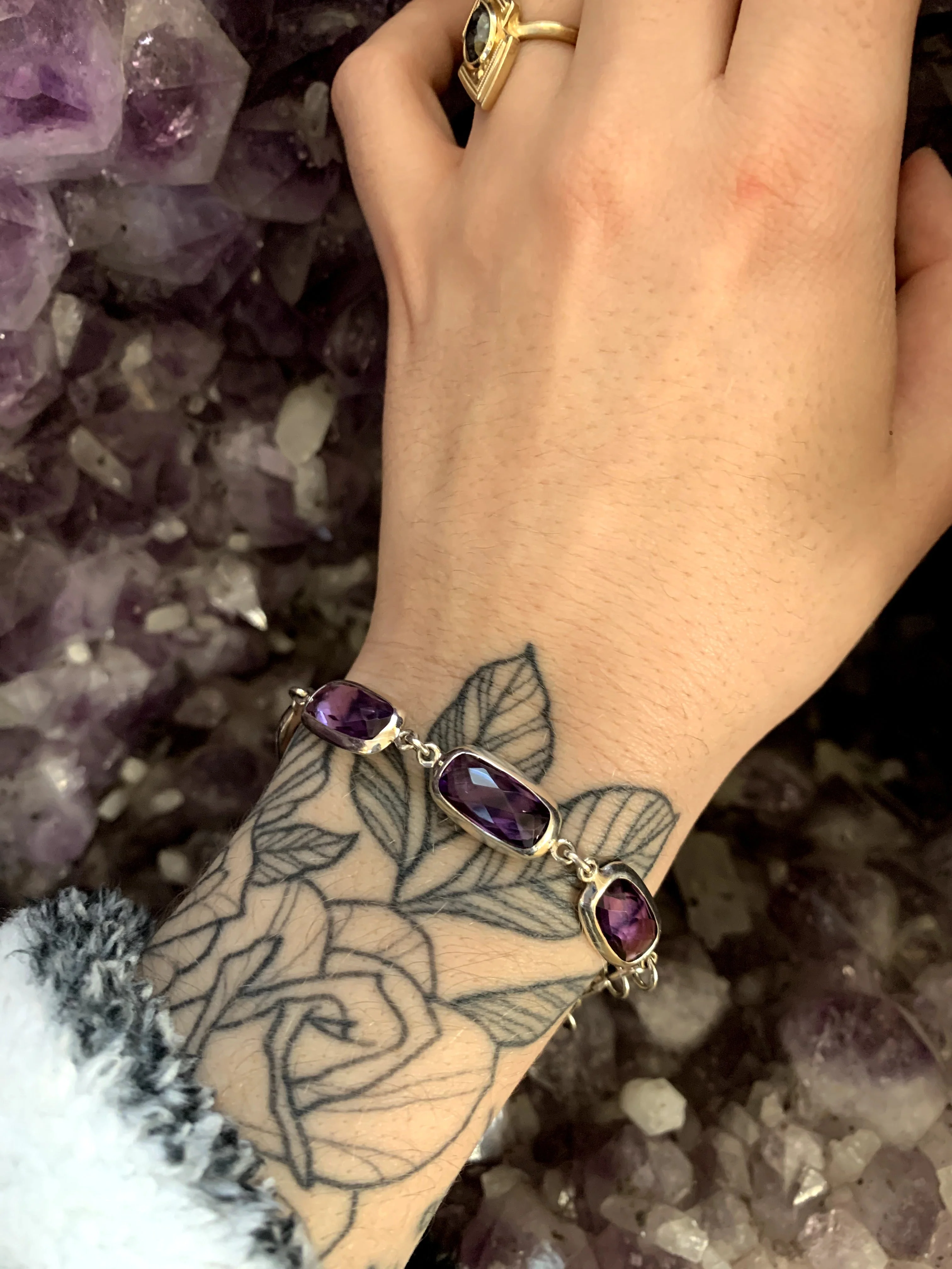 Sterling Silver & Amethyst Bracelet - "Harmony" - Image 4