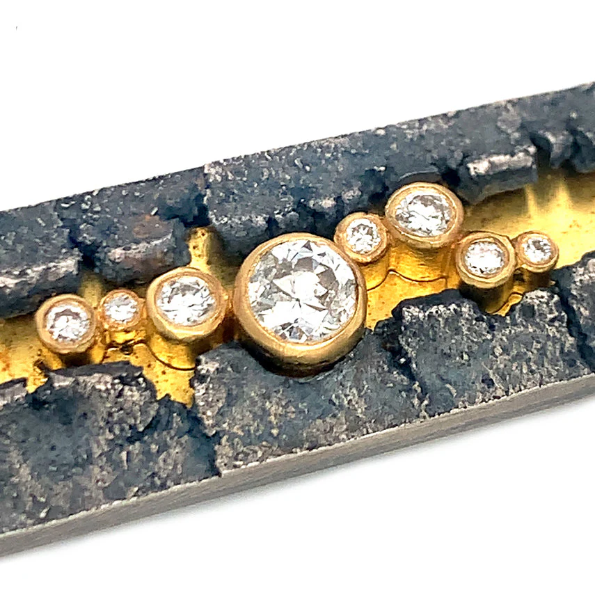 Sterling Silver and Gold Necklace with Diamonds - "Column" - Image 4