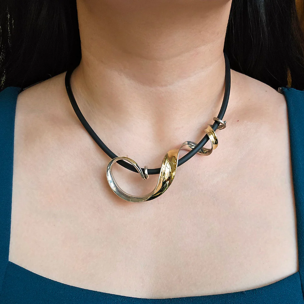 Sterling Silver Asymmetrical Pendant Necklace - "Tendril" - Image 2