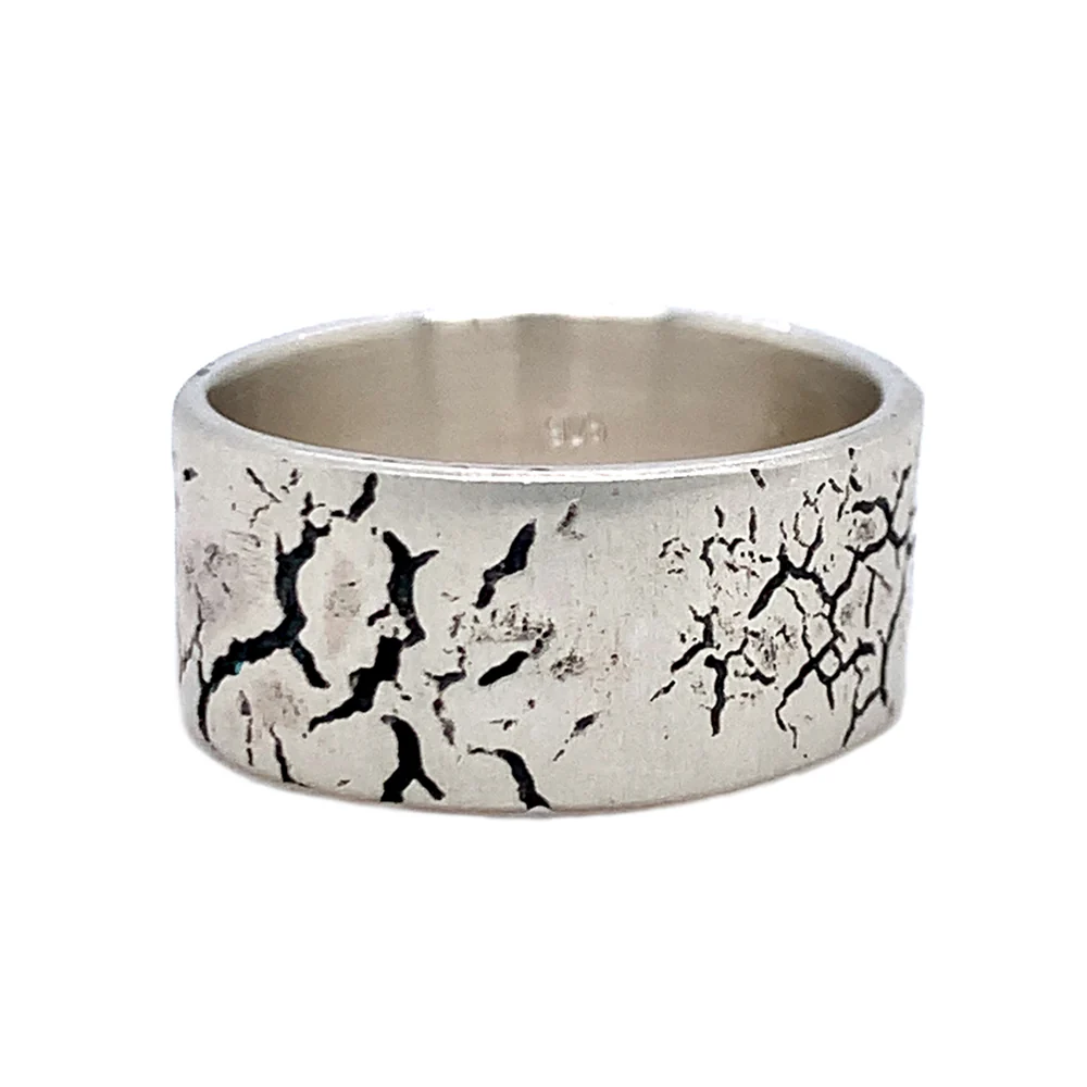 Sterling Silver Band with Oxidization Detail - "Faultline" - Image 2
