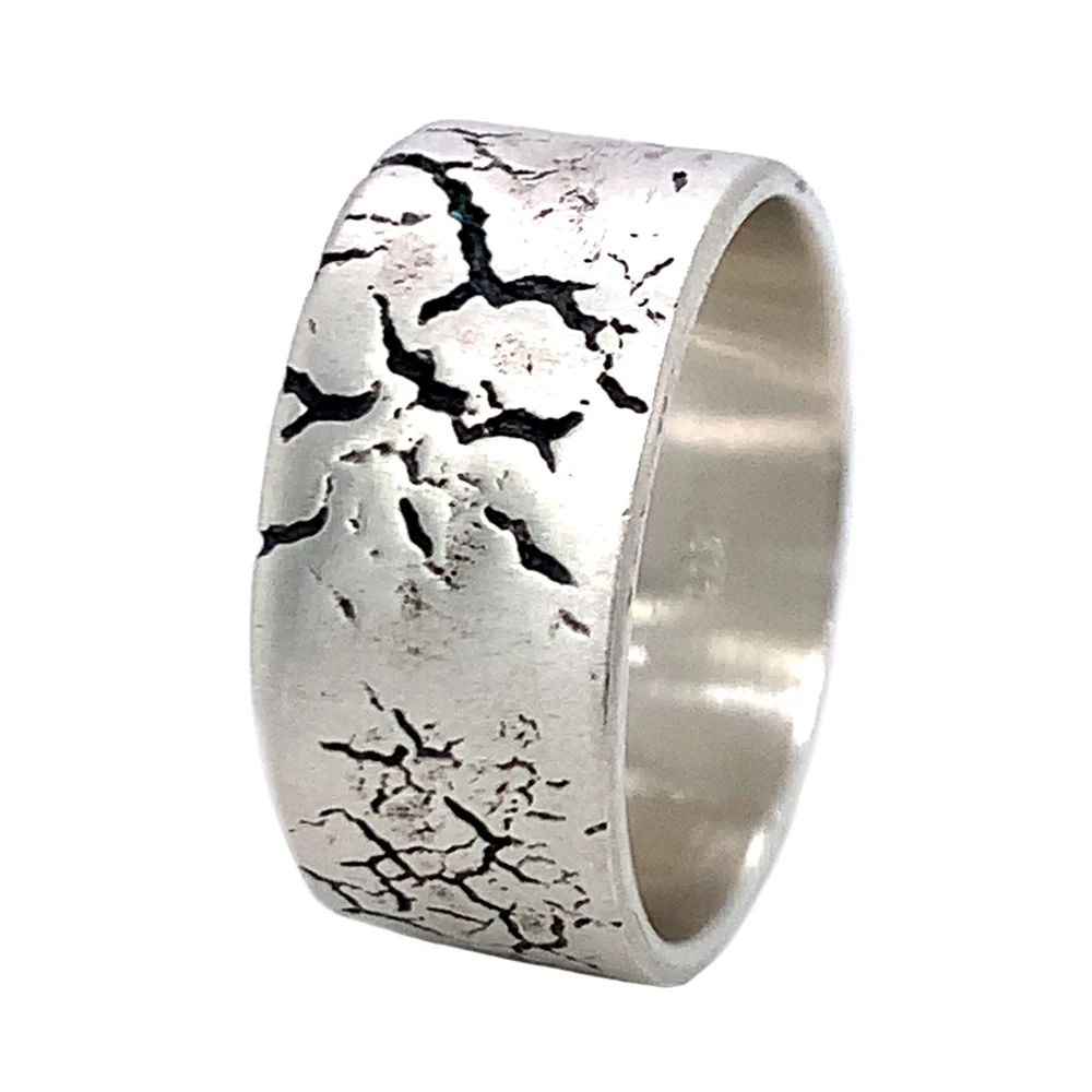 Sterling Silver Band with Oxidization Detail - "Faultline" - Image 4