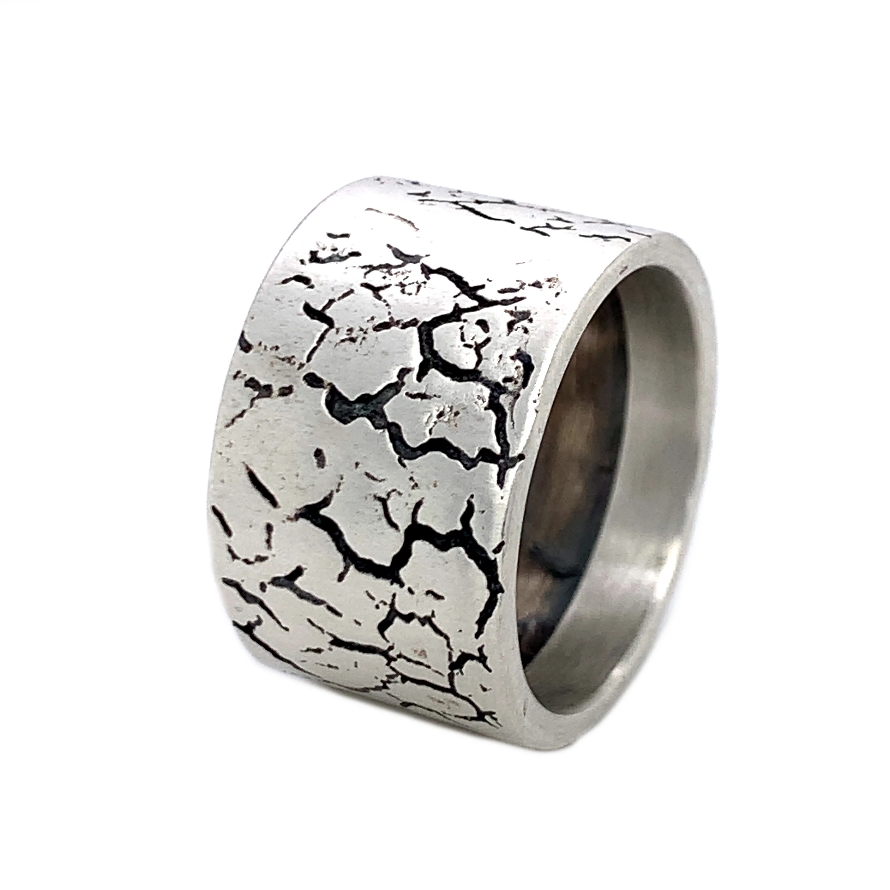 Sterling Silver Band with Oxidization Detail - "Faultline" - Image 5
