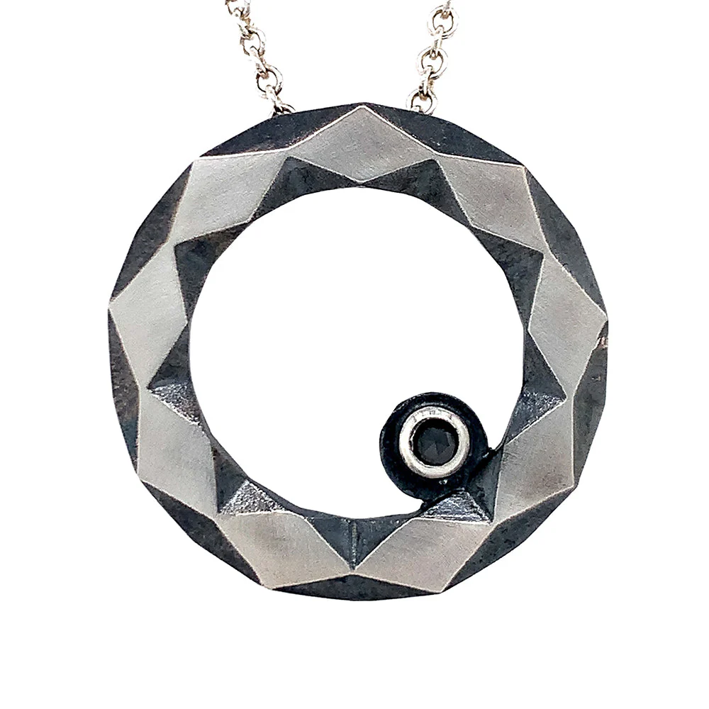 Sterling Silver & Black Diamond Geometric Pendant - "Gateway" - Image 2