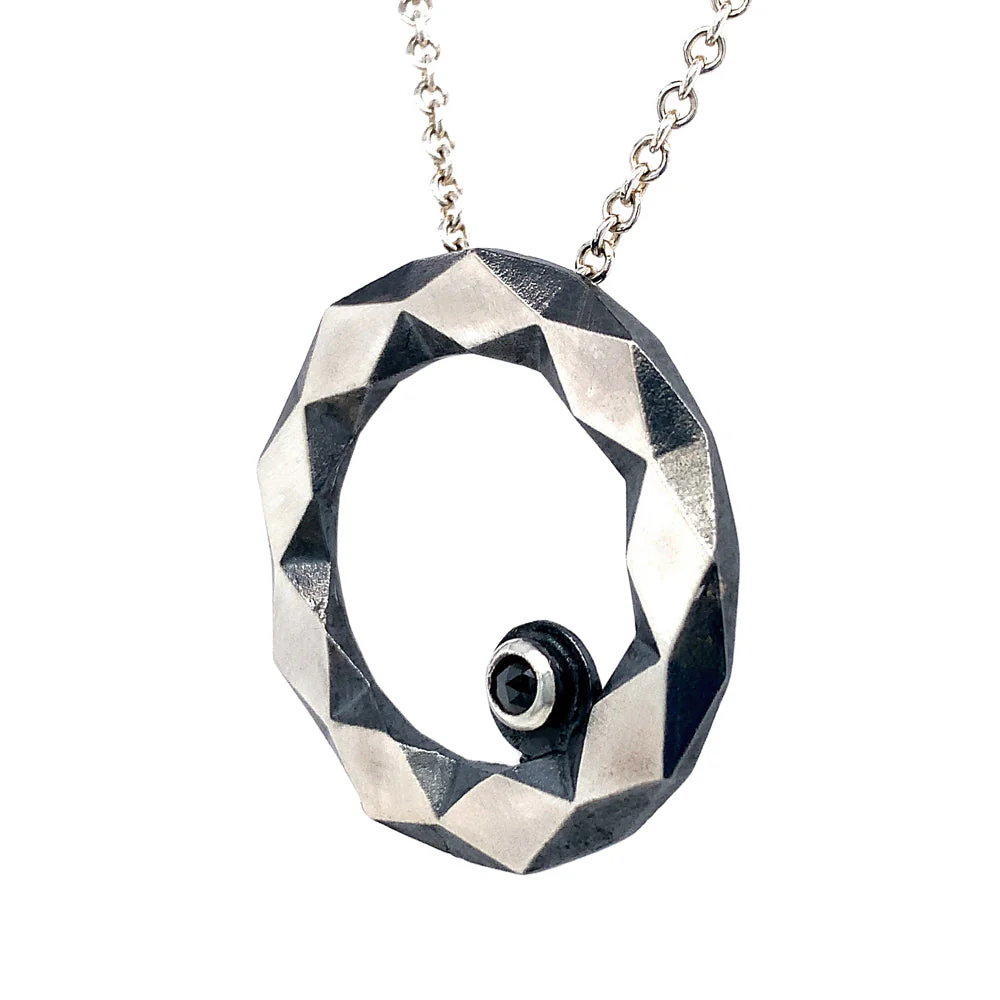 Sterling Silver & Black Diamond Geometric Pendant - "Gateway" - Image 3