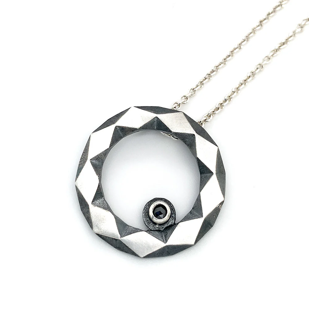 Sterling Silver & Black Diamond Geometric Pendant - "Gateway" - Image 4
