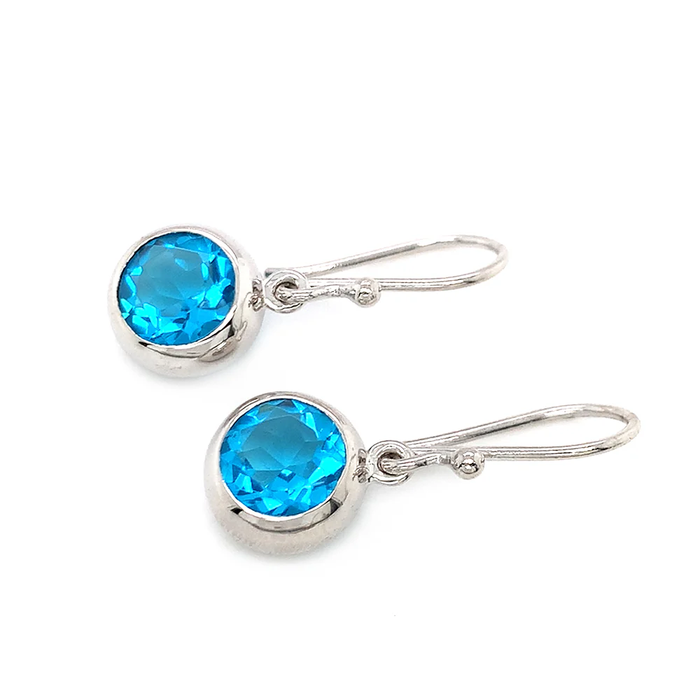 Sterling Silver & Blue Topaz Drop Earrings - "Full Moon" - Image 2