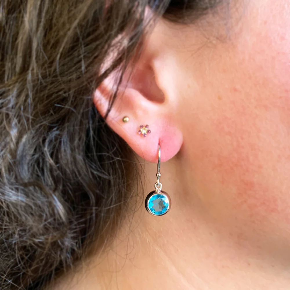 Sterling Silver & Blue Topaz Drop Earrings - "Full Moon" - Image 3