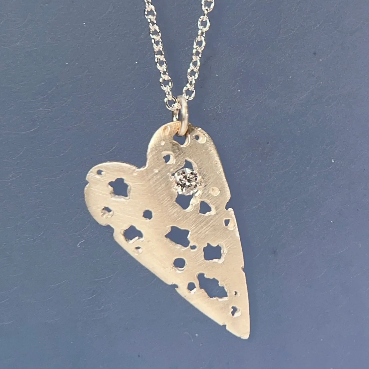 Diamond & Sterling Silver Necklace - "Large Shadow Heart" - Image 2