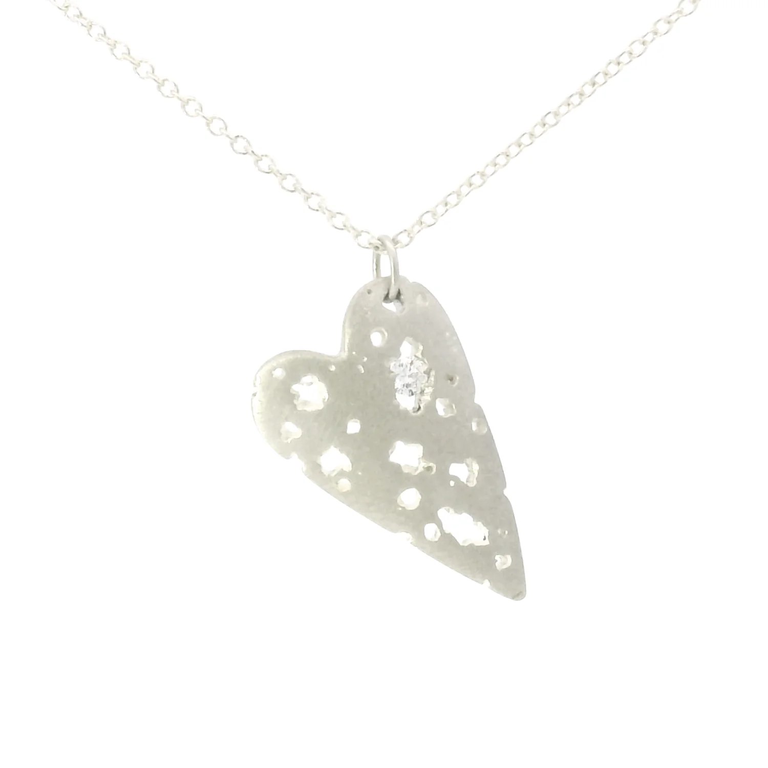Diamond & Sterling Silver Necklace - "Large Shadow Heart" - Image 3