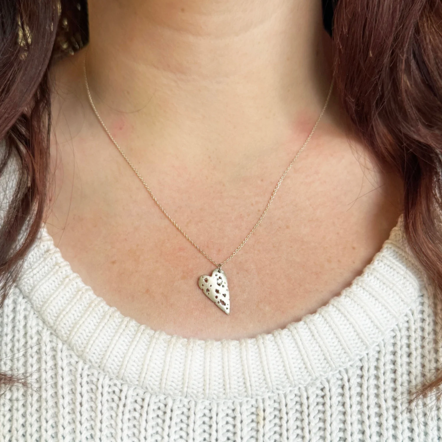 Diamond & Sterling Silver Necklace - "Large Shadow Heart" - Image 5