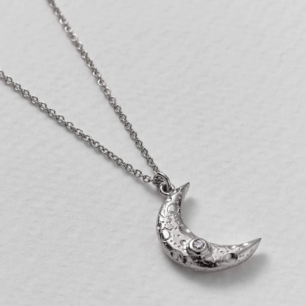 Sterling Silver & Diamond Necklace - "Crescent Moon" - Image 2