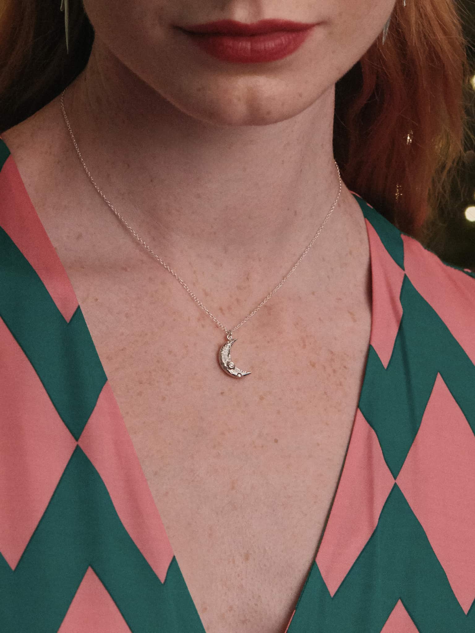 Sterling Silver & Diamond Necklace - "Crescent Moon" - Image 4