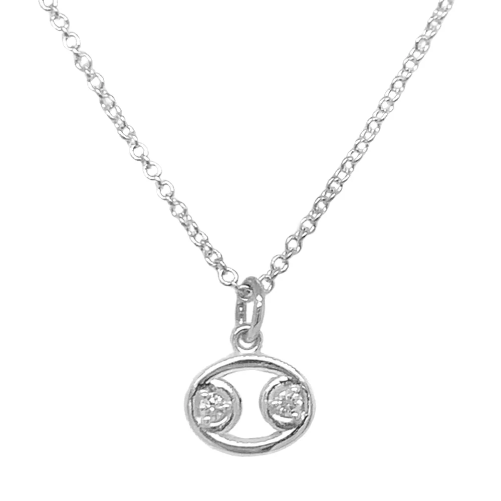 Sterling Silver & Diamond Zodiac Necklace - "Cancer" - Image 2