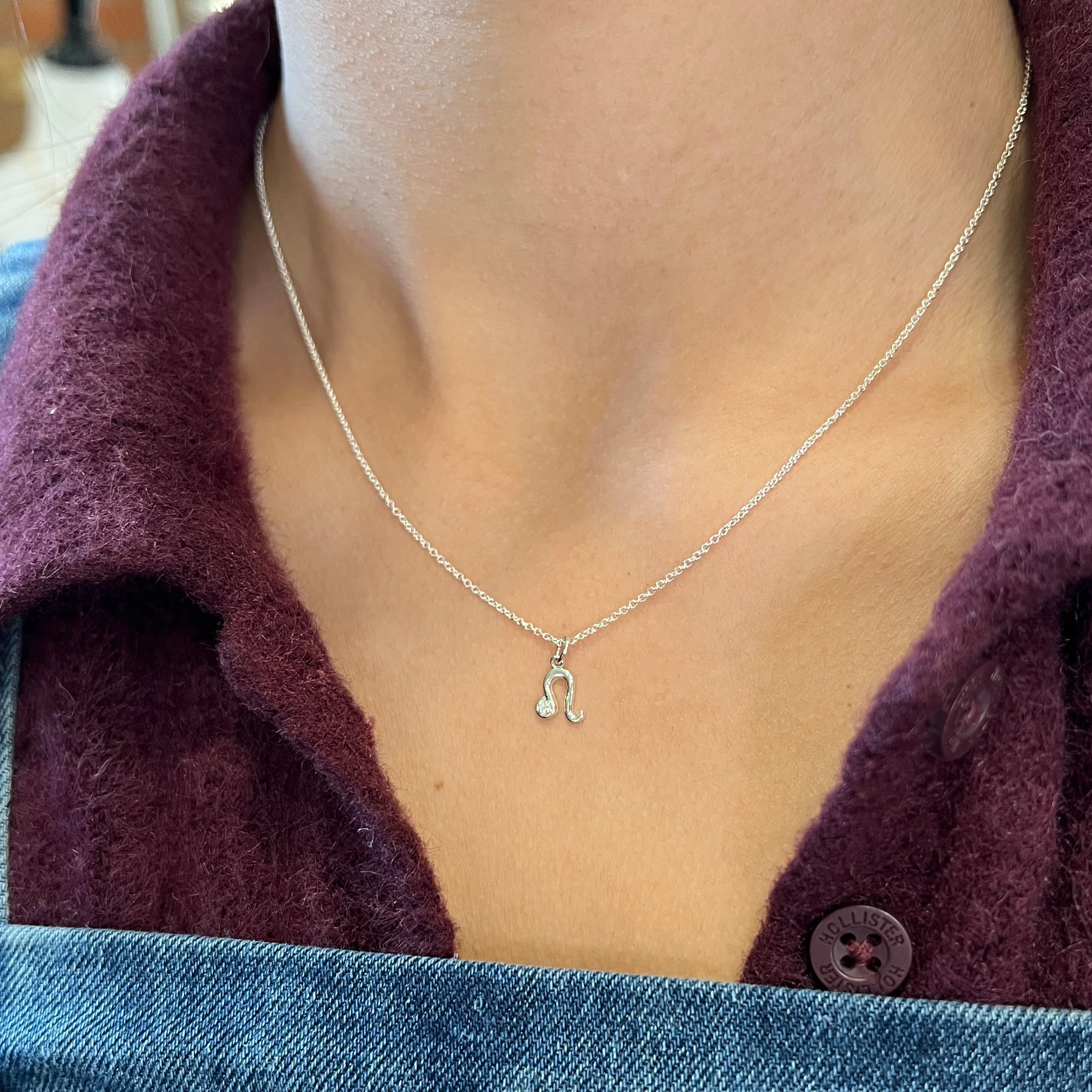 Sterling Silver & Diamond Zodiac Necklace - "Leo" - Image 3