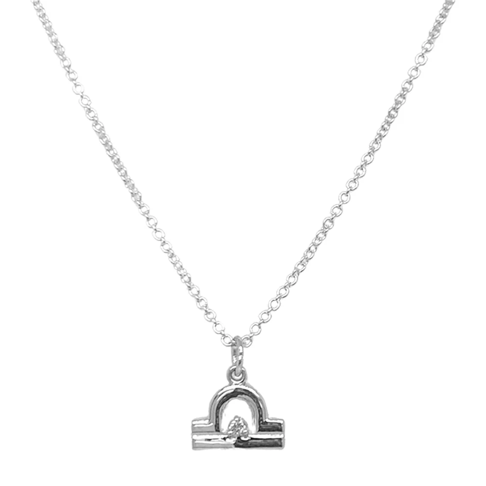 Sterling Silver & Diamond Zodiac Necklace - "Libra" - Image 2