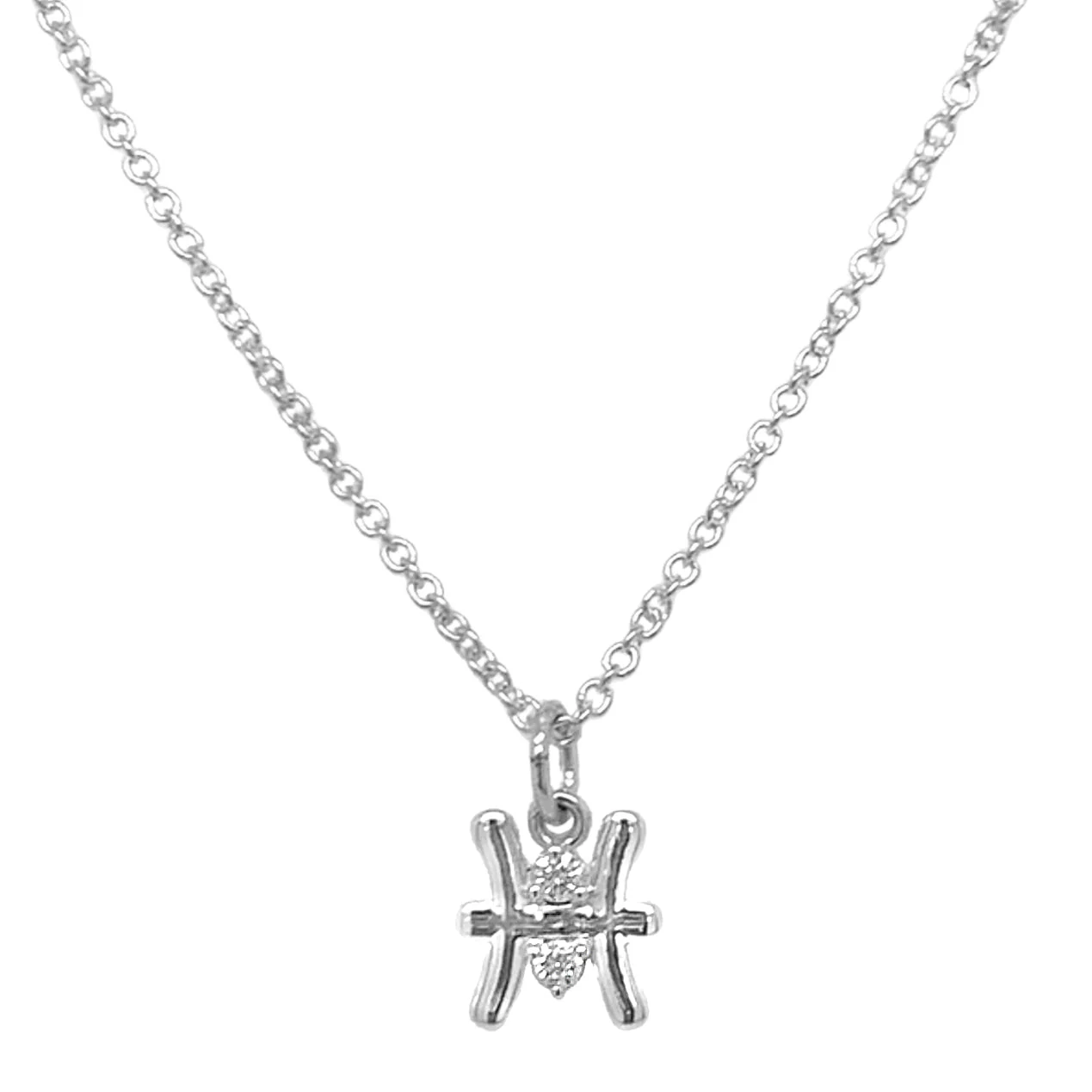 Sterling Silver & Diamond Zodiac Necklace - "Pisces" - Image 2