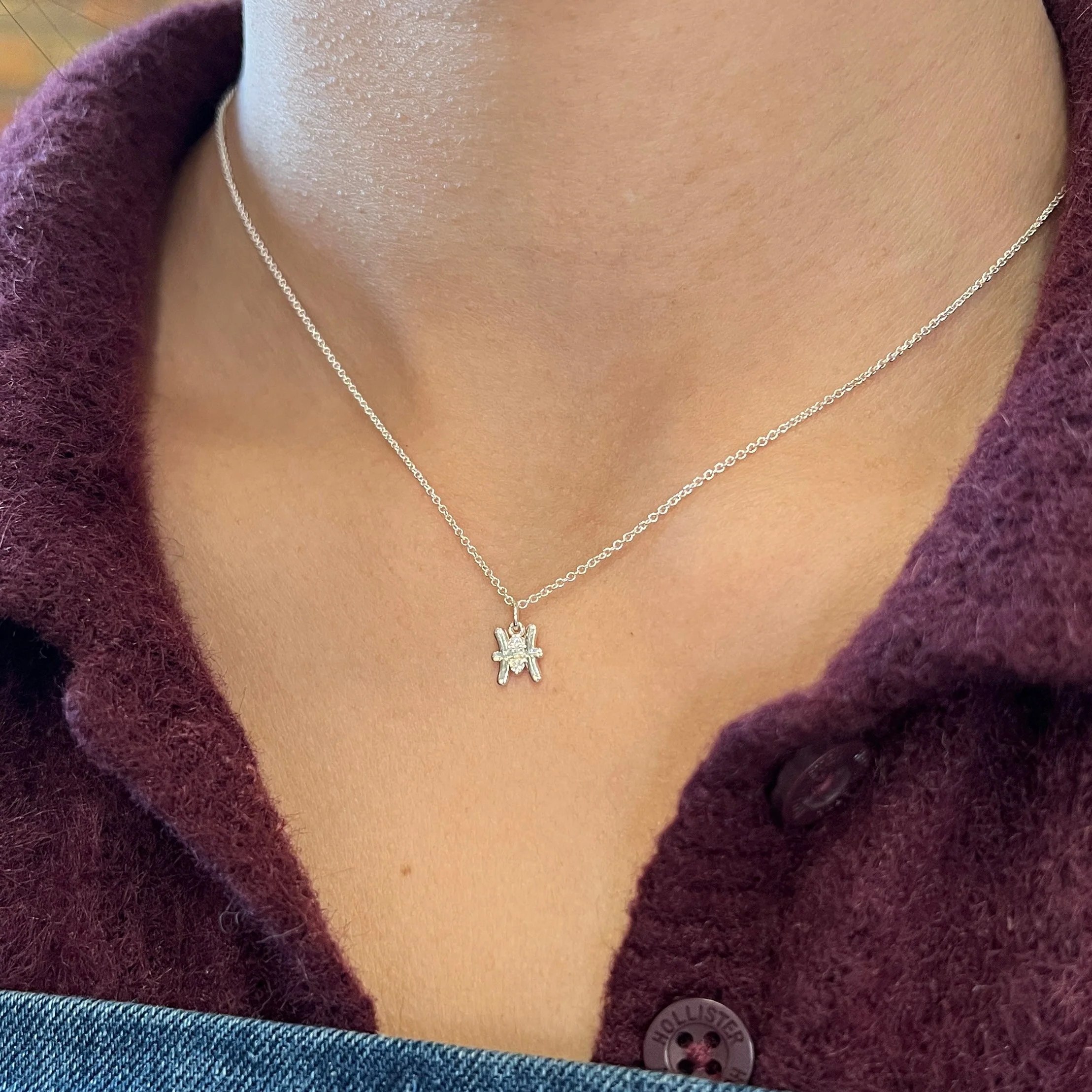Sterling Silver & Diamond Zodiac Necklace - "Pisces" - Image 3