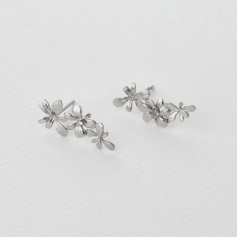 Sterling Silver Floral Stud Earrings - "Sprouting Rosette" - Image 2