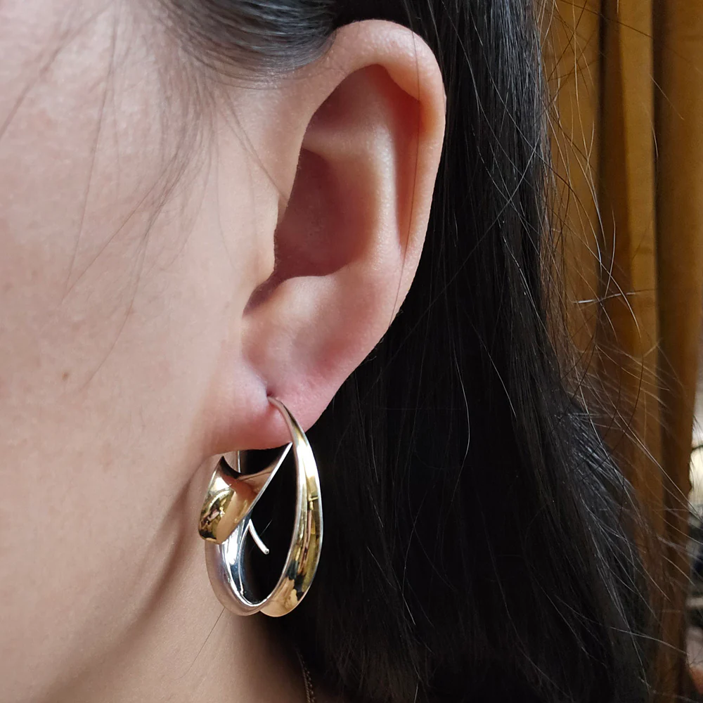 Sterling Silver & Gold Earrings - "Medium Wave Spirals" - Image 2