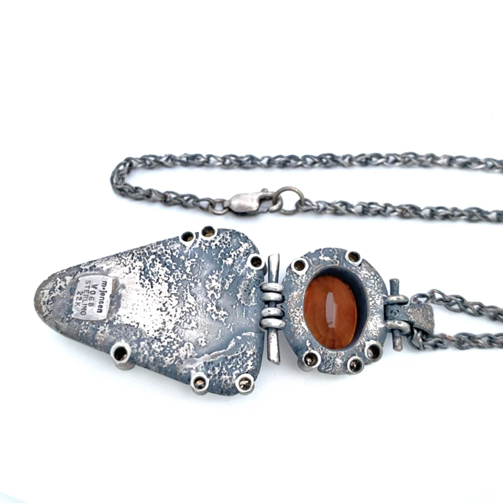 Turquoise, Cassiterite, & Diamond Necklace - "Western Sky" - Image 5