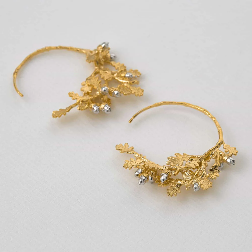 Sterling Silver & Gold Vermeil Hoops - "Oak Leaf & Acorns" - Image 3