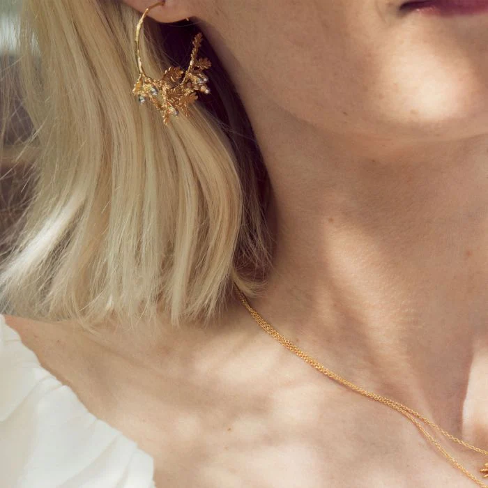 Sterling Silver & Gold Vermeil Hoops - "Oak Leaf & Acorns" - Image 4