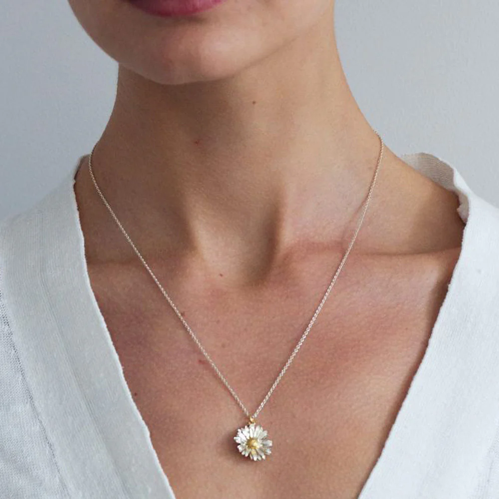 Sterling Silver & Gold Vermeil Necklace - "Big Daisy" - Image 4