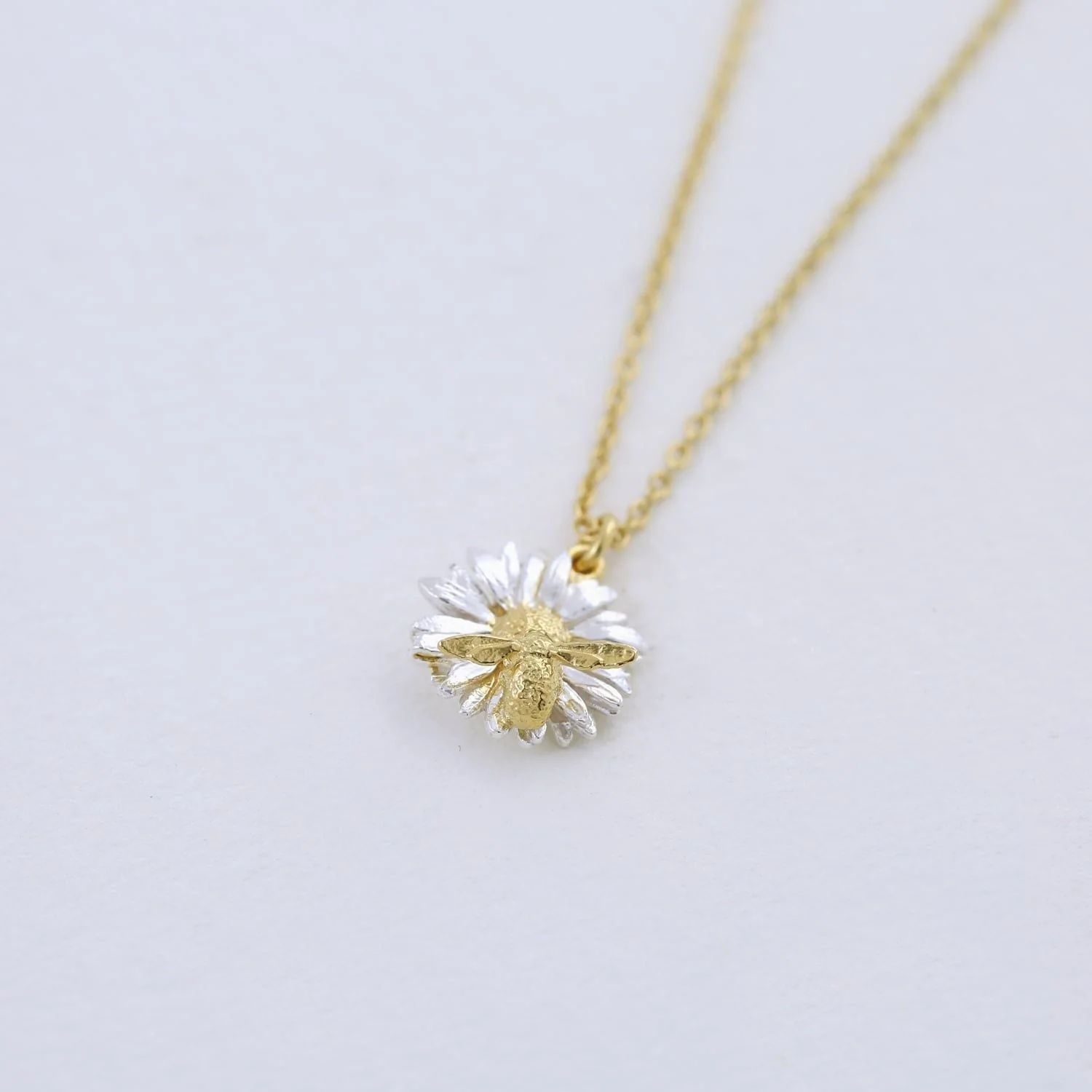 Sterling Silver & Gold Vermeil Necklace - "Daisy & Teeny Weeny Bee" - Image 3