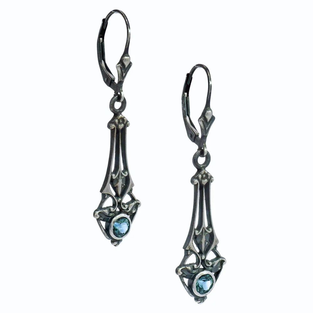 Montana Sapphire & Sterling Silver Drop Earrings - "Victorian Grace" - Image 3