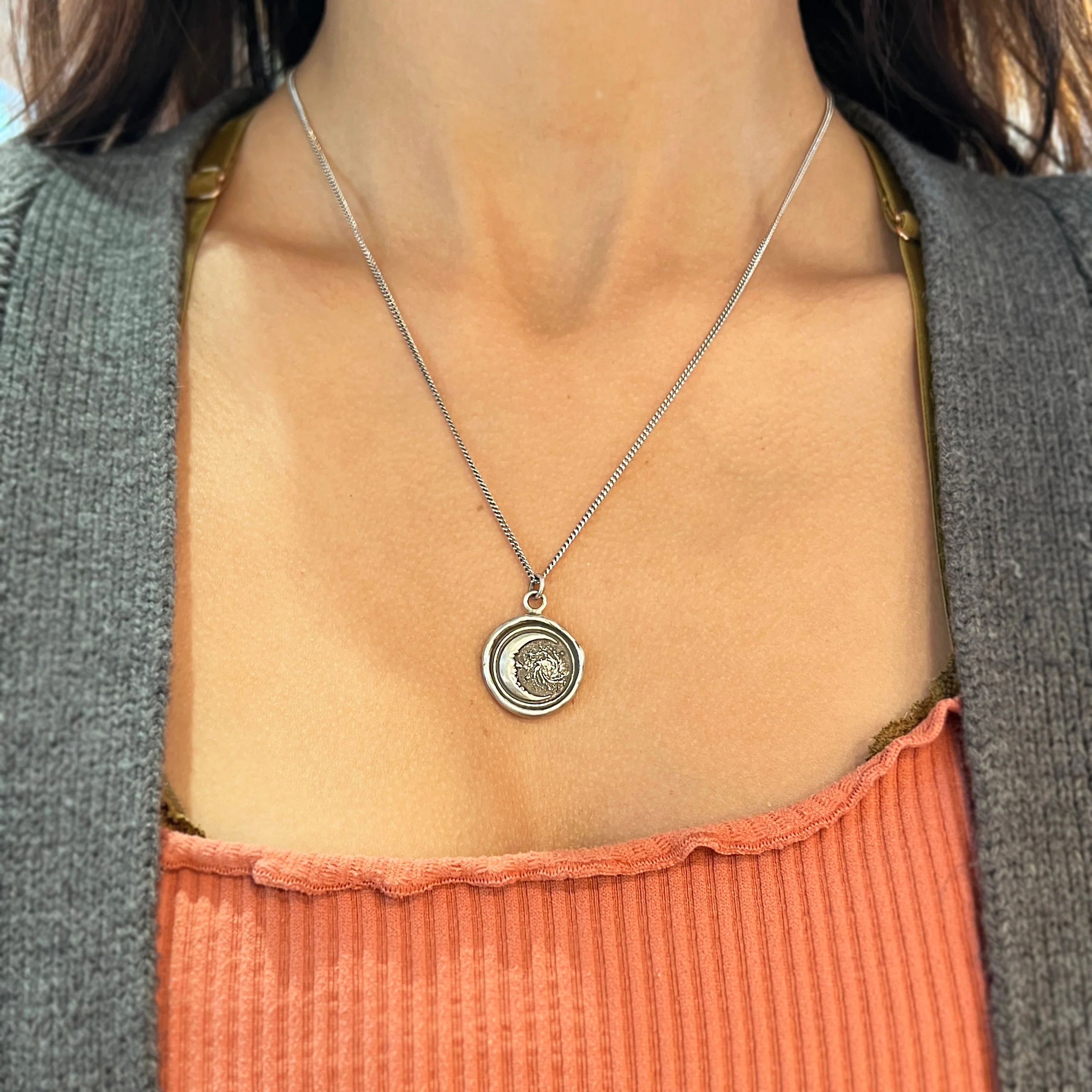 Sterling Silver Moon & Galaxy Talisman Necklace - "Trust the Universe" - Image 4