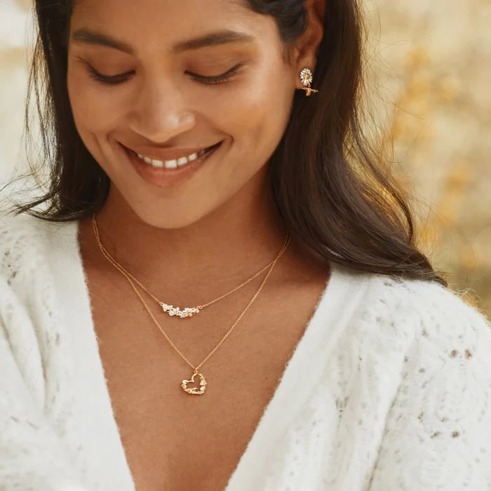 Gold Vermeil Necklace - "Floral Heart & Itsy Bitsy Bee" - Image 3