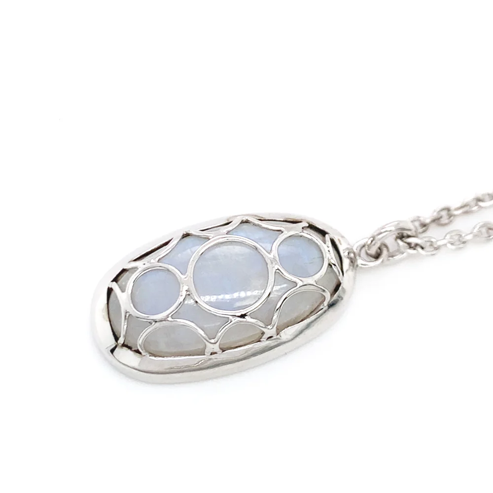 Sterling Silver & Oval Moonstone Necklace - "Snow Moon" - Image 4