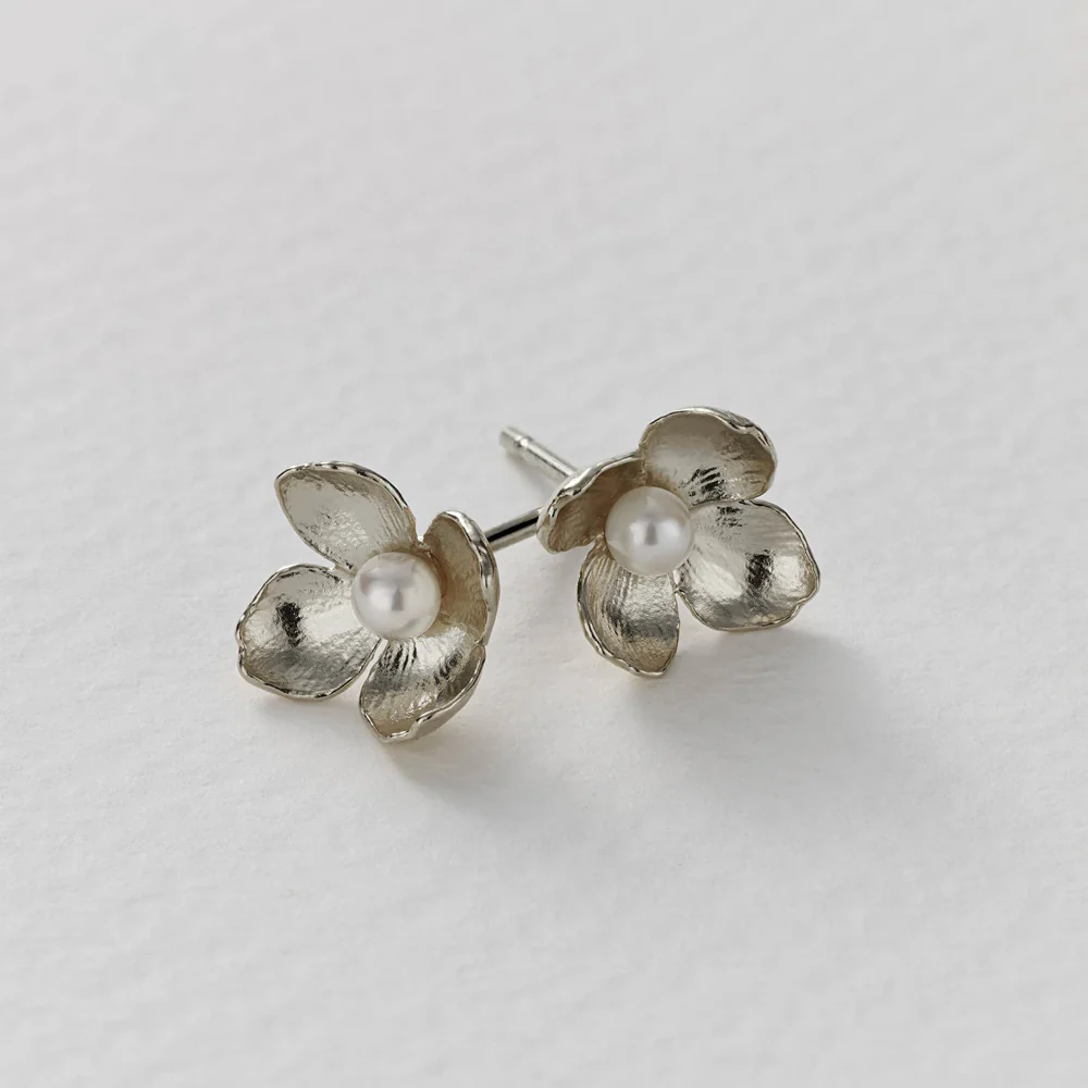 Sterling Silver & Pearl Earrings - "Cuckoo Flower" - Image 2