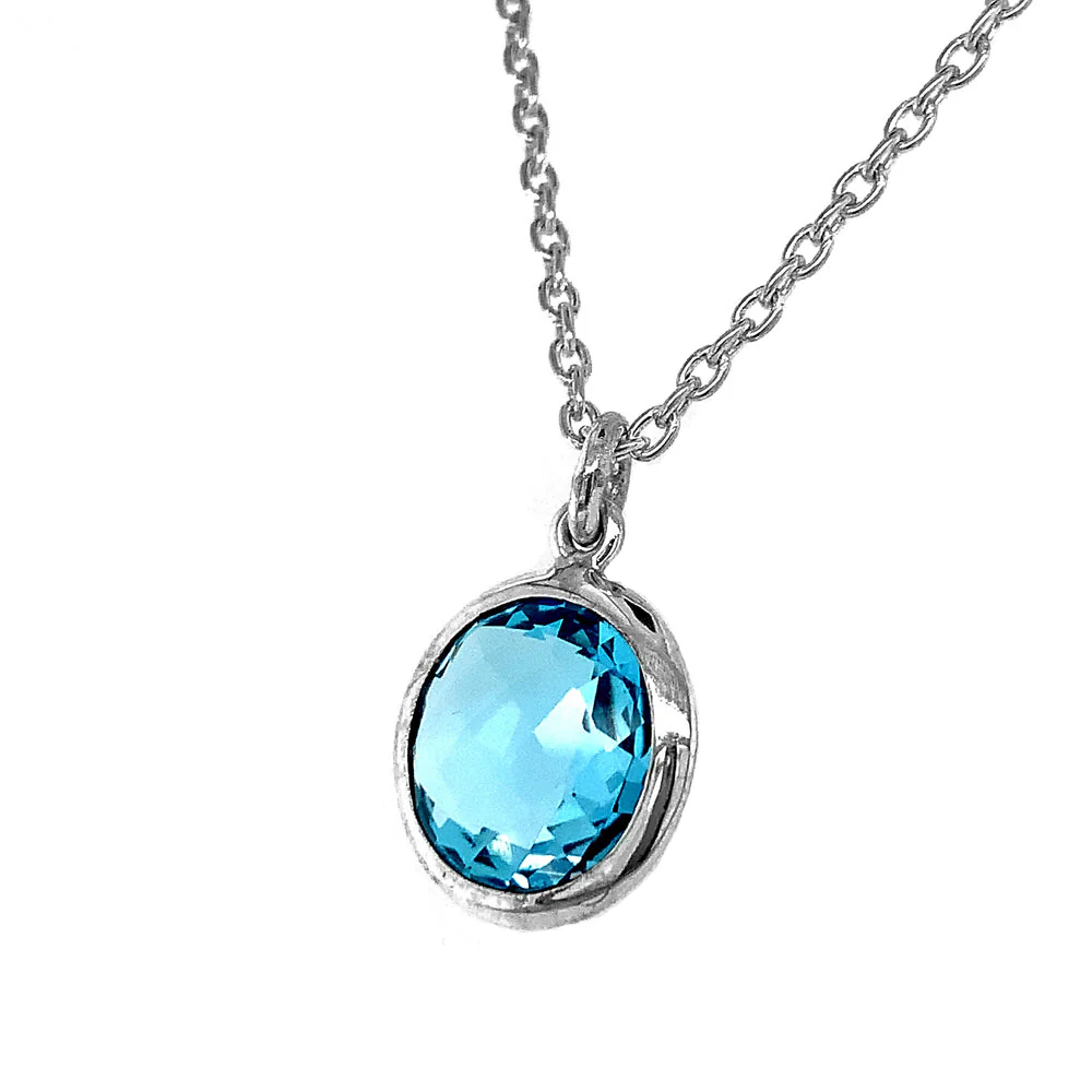 Sterling Silver & Round Blue Topaz Necklace - Image 2